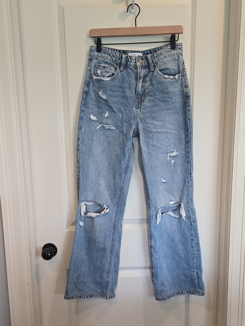 Flying Monkey Distressed Light Blue Ripped Straight-Leg Jeans 100% Cotton